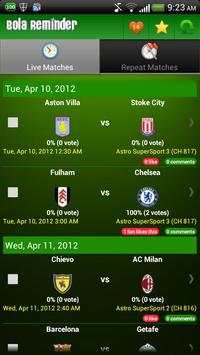 Bola Reminder - Malaysia screenshot 1