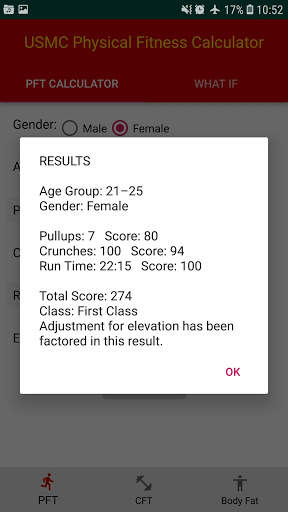 USMC PFT/CFT/Body Fat Calculator screenshot 3