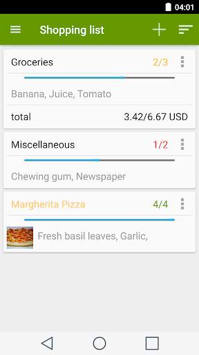 Shopping list screenshot 1