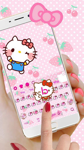 Pink Cute Kitty Bowknot Cartoon keyboard Theme screenshot 1