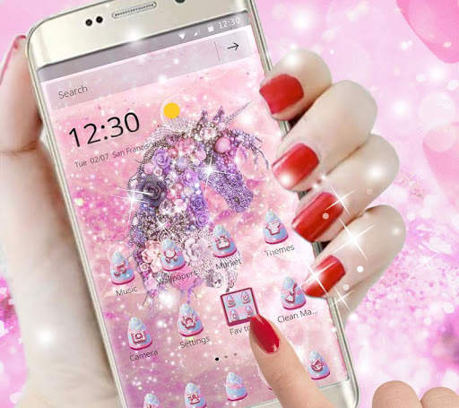 Pink Purple Unicorn Shiny Diamond Flower Theme screenshot 2