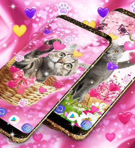 Cute pink kitty live wallpaper screenshot 4