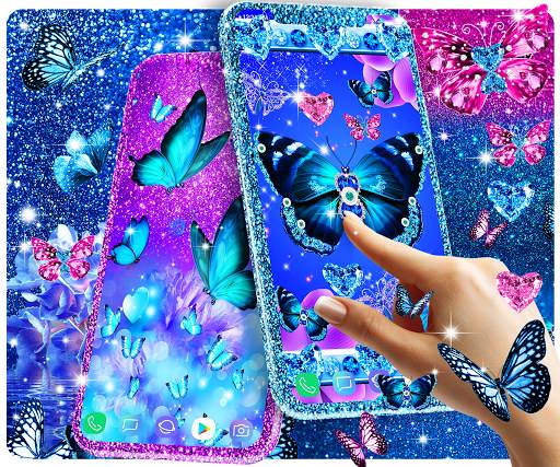 Blue glitz butterfly wallpaper screenshot 1
