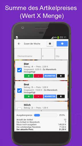 Einkaufsliste mit Preisen screenshot 4