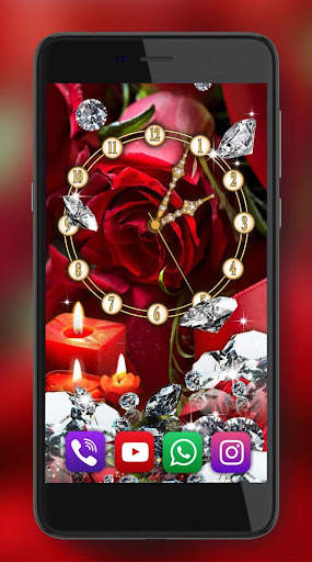 Red Roses Diamonds Clock screenshot 5