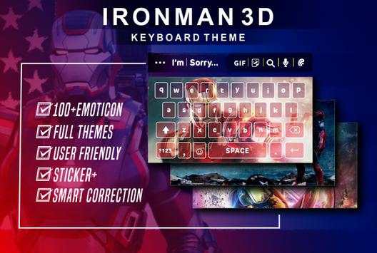Tema Keyboard Peluncur Iron Man 3D स्क्रीनशॉट 2