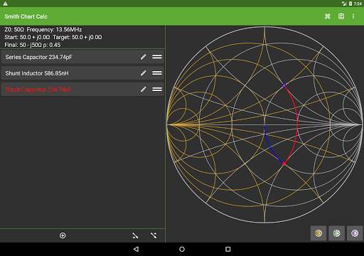 Smith Chart Matching Calc 7 تصوير الشاشة