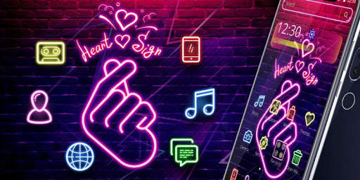 Violet Neon Finger Heart Theme💕 screenshot 4