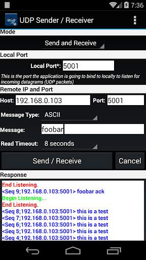 UDP Sender / Receiver screenshot 1
