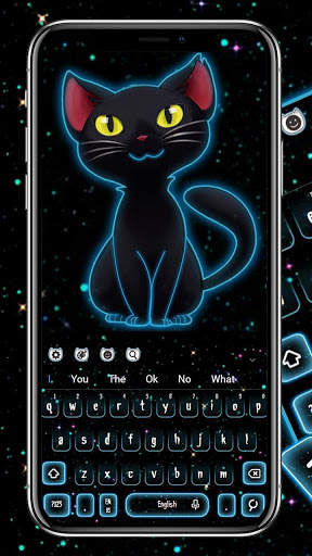 Dark Neon Kitty Keyboard Theme screenshot 1