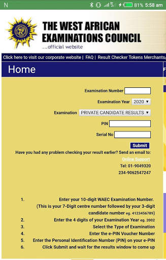 Waec Result Checker screenshot 1