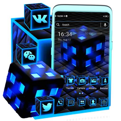 Blue Neon 3D Cube Theme 1.2
