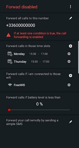 Smart Call Forwarding (schedule - battery - wifi) screenshot 2