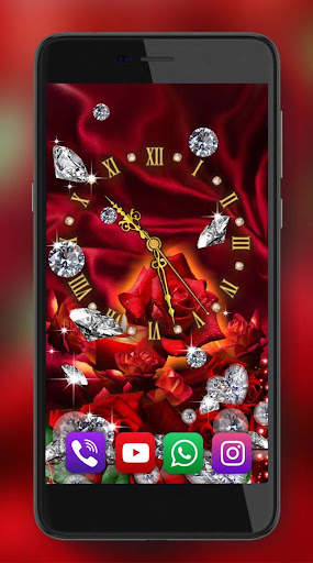 Red Roses Diamonds Clock screenshot 3