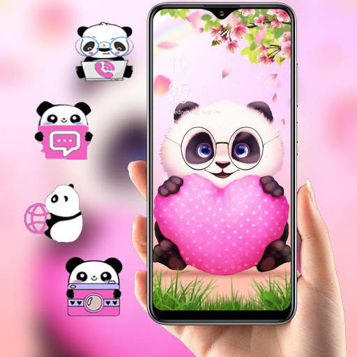 Pink Cartoon Panda Love theme screenshot 1
