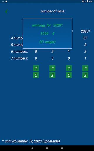 Keno FR combination statistics screenshot 16