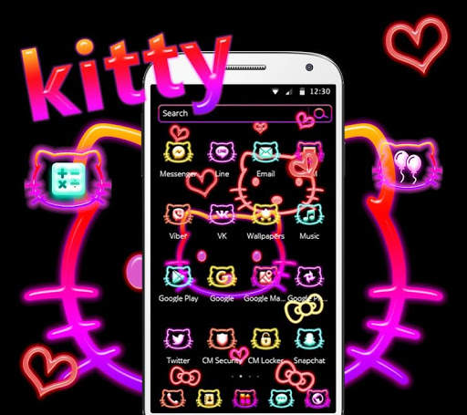 Kitty cat cute cartoon neon theme screenshot 3