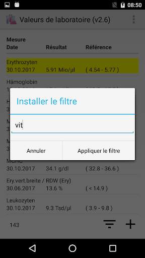 Valeurs de laboratoire screenshot 2