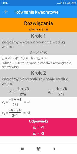 Równania Kwadratowe solver screenshot 2