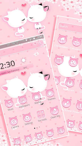 Pink Cute Couple Cat Fluffy Theme screenshot 3