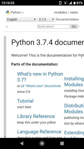 Python 3.7.4 Offline Docs - Android version screenshot 1