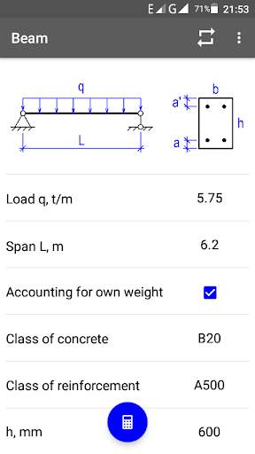 Calculation of the reinforced concrete beam screenshot 1