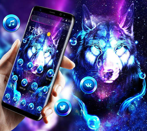 Neon Glitter Galaxy Wolf Launcher Theme screenshot 3