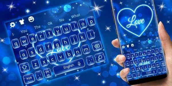 Neon Blue Love Heart Keyboard Theme screenshot 4