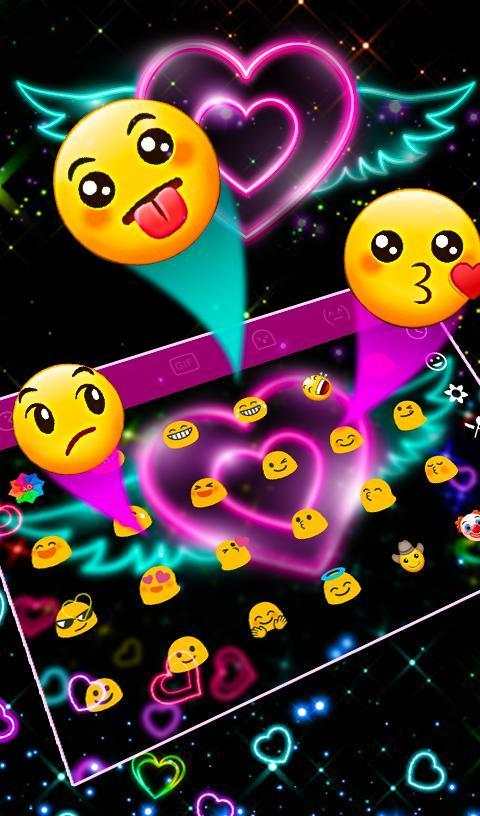 Colorful Neon Sparkling Heart Keyboard Theme screenshot 5