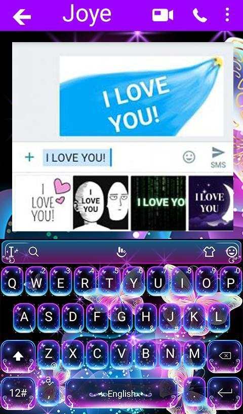 Colorful Glitter Neon Butterfly Keyboard Theme 7 تصوير الشاشة