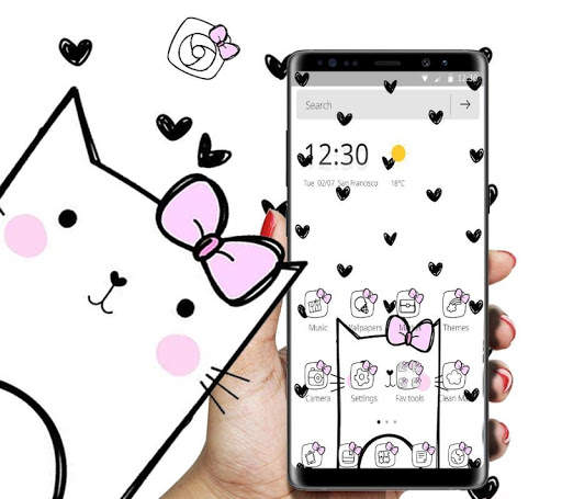 Cute Heart Spot Bow Kitty Theme 2 تصوير الشاشة