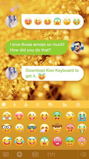 Kiwi Keyboard Glitter Golden emoji screenshot 2