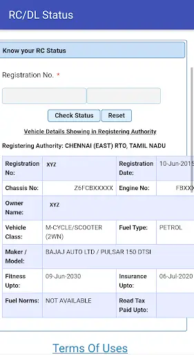 RTO Information screenshot 2