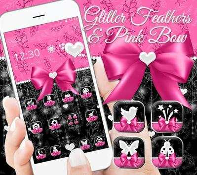 Pink Bow Glitter Feather Launcher Theme screenshot 1