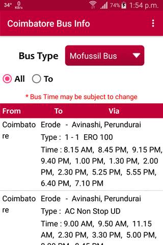 Coimbatore Bus Info screenshot 1