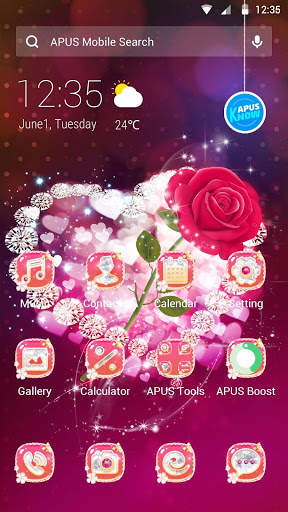 Shine Red Heart Rose Love--APUS Launcher theme screenshot 2