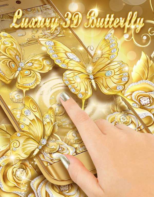 3D Gold Diamond Butterfly Theme screenshot 1