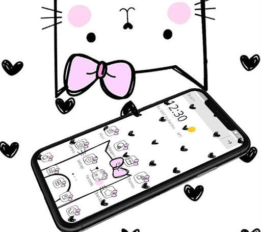 Cute Heart Spot Bow Kitty Theme 3 تصوير الشاشة