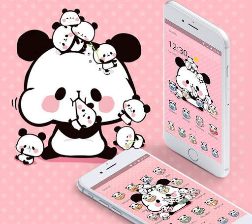 Pink Cartoon Cute Panda Theme скриншот 3