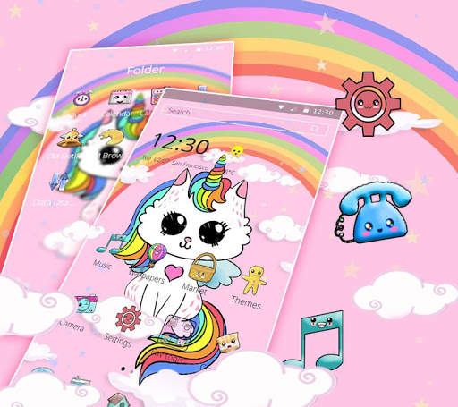 Cute Rainbow Unicorn Cat Theme screenshot 4