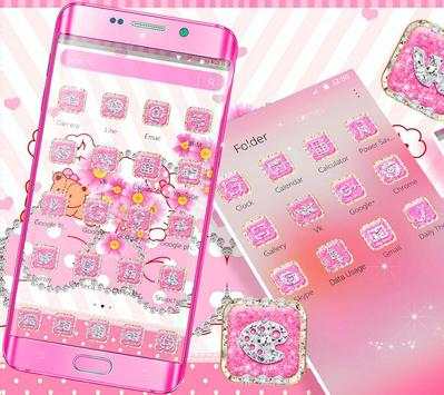 Pink Princess Kitty Cat Diamond Launcher Theme screenshot 2