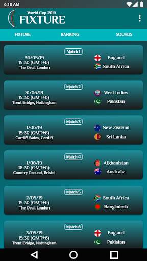 Fixture 2019 World Cup Cricket screenshot 2