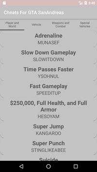 Cheats for GTA San Andreas screenshot 2