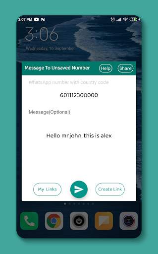 Message to unsaved number & WA link generator screenshot 2