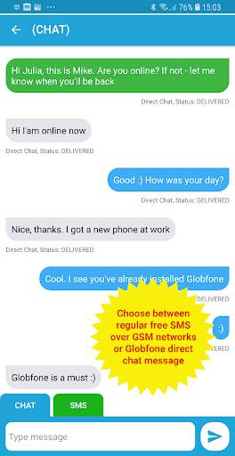 Globfone SMS Messenger screenshot 1