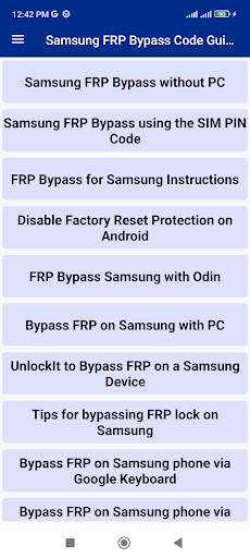 Samsung FRP Bypass Code Guide screenshot 1