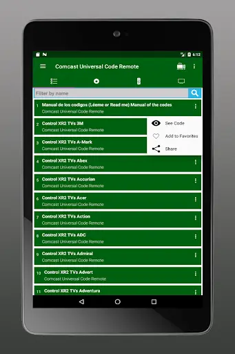 Universal codes for Comcast (Smart Control) screenshot 5