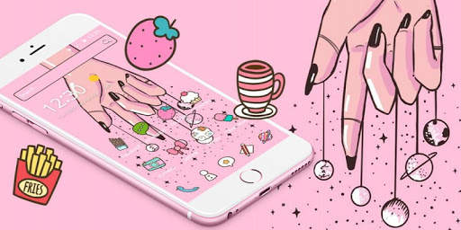 Pink Cartoon Finger Planets Theme🌠 screenshot 4