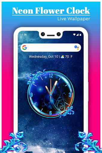 Neon Flower Clock Live Wallpaper screenshot 1