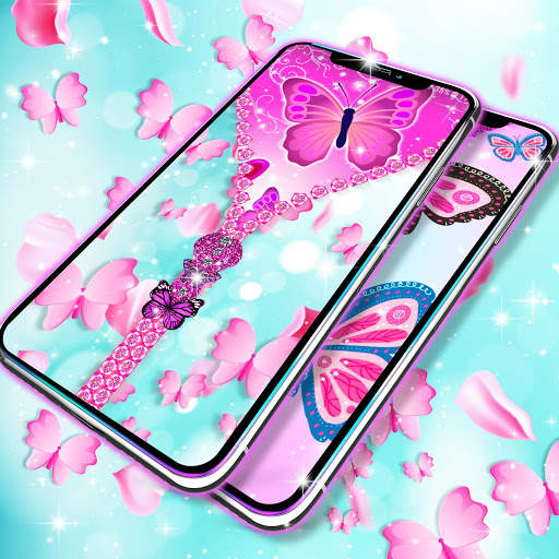 Cute pink butterflies lock screen screenshot 2